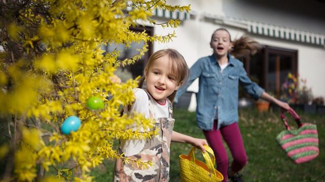 two girls hunting eggs